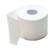 Single roll of white tissue paper or napkin prepared for use in toilet or restroom isolated on white background with clipping path photo