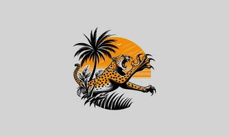 cheetah on beach and palm vector flat design