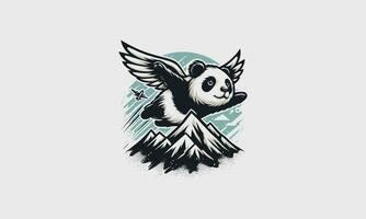 volador panda en montaña vector plano diseño