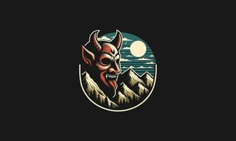 cabeza diablo en montaña vector ilustración plano diseño