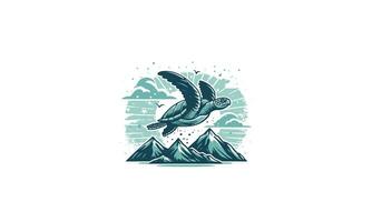 turtle flying on mountain vector flat design