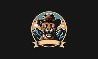 head panther smile wearing hat on mountain vector mascot design