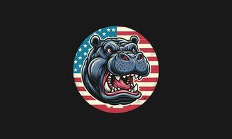 head hippo with flag american vector mascot design