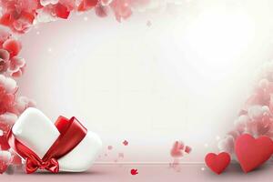 AI generated Valentine red banner background with hearts for valentine's day photo
