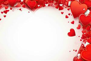 ai generado enamorado rojo bandera antecedentes con corazones para San Valentín día foto