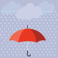 Cloud, rain and opened umbrella in the rain. Flat style vector illustration