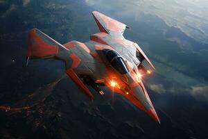 AI generated Military fighter jet in the fire. 3d illustration. Military jet on fire, AI Generated photo