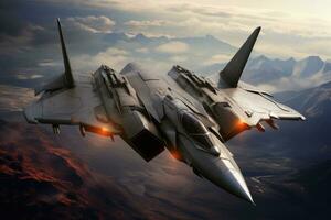 AI generated Military fighter jet in the fire. 3d illustration. Military jet on fire, AI Generated photo