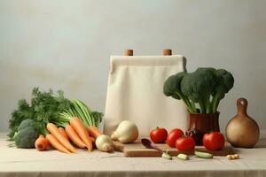 ai generado un bolso de vegetales en un encimera foto