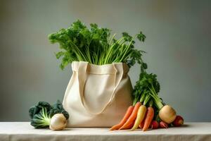 ai generado un bolso de vegetales en un encimera foto