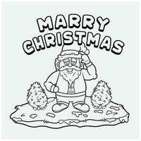 Line art of Marry Christmas Text and Santa Claus Character. With High, Cannabis Tree and Background. vector