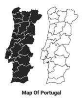 Vector Black map of Portugal country with borders of regions