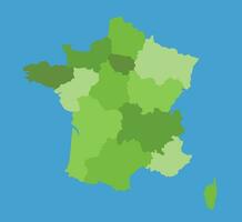 France vector map in greenscale with regions