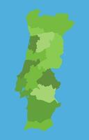 Portugal vector mapa en escala verde con regiones