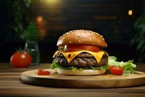 AI generated Double Beef Burger Display Photos HD Resolution