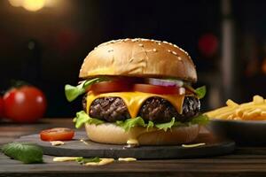 AI generated Double Beef Burger Display Photos HD Resolution