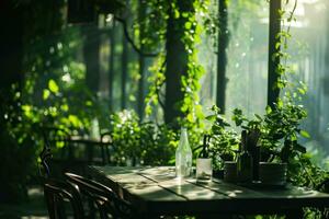 AI generated a dining arrangement with greenery in a garden photo