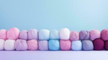 AI generated a group of yarns in various colors over a pink background photo