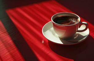 AI generated a cup of coffee is placed on a red background photo