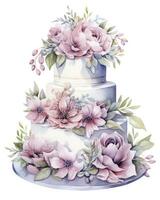 AI generated Watercolor wedding cake isolated on white background.  AI Generated photo