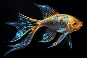 AI generated 3d rendering. fish on black background. Generative AI photo