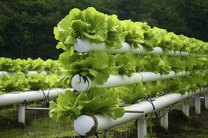 AI generated Hydroponic lettuce growing. AI Generated photo