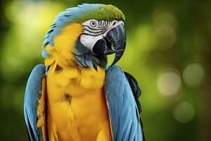 AI generated Blue and yellow macaw parrot. AI Generated photo