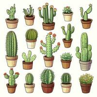 AI generated The Cactus set on white background. Clipart illustrations. AI Generated photo