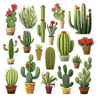 ai generado el cactus conjunto en blanco antecedentes. clipart ilustraciones. ai generado foto