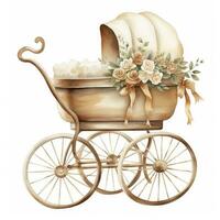 AI generated Watercolor Baby carriage Clipart on white background. AI Generated photo