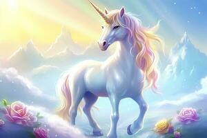 AI generated Beautiful unicorn with light colors. AI Generative photo