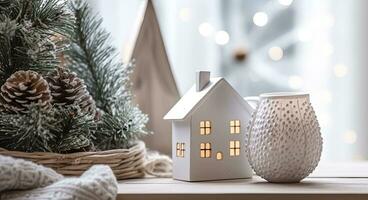 ai generado un acogedor concepto de festivo hogar decoración para Navidad. ai generado foto