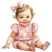 AI generated Pink baby girl romper in watercolors on a white background. AI Generated photo