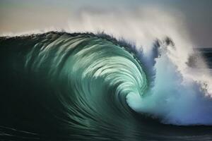 AI generated Extreme close up of thrashing emerald ocean waves. AI Generated photo