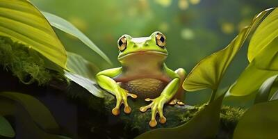 AI generated Dumpy Frog On Leaves, Frog, Amphibian, Reptile. Generative AI photo