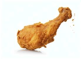 AI generated Fried chicken leg falling in the air isolated on a white background. AI Generated. photo