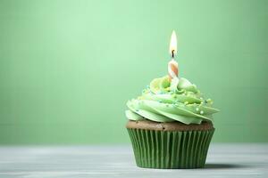 AI generated Happy Birthday Cupcake with Candle. AI Generated photo