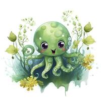 AI generated Watercolor Octopus for kids. AI Generated photo