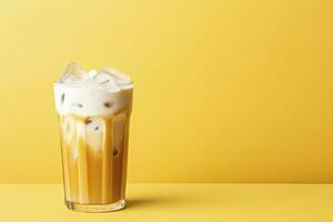 AI generated Iced Latte on yellow background. AI Generated photo