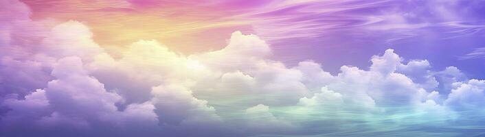 AI generated Rainbow sky with fluffy clouds. Multicolored toned sky. AI Generated. photo