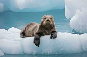 AI generated Sea Otter on Ice. AI Generated photo