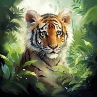 AI generated Watercolor Tiger for kids. AI Generated photo