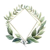 AI generated Watercolor geometry shape wreath with green leaf. AI Generated photo