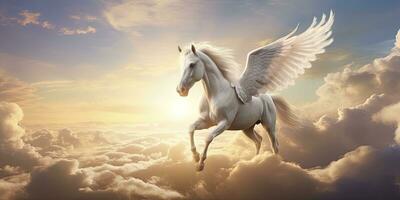 AI generated A white horse with wings. AI Generated photo