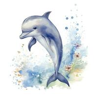 AI generated Watercolor fantasy Baby Dolphin clip art isolated white background. AI Generated photo