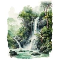 AI generated Green tropical waterfall in the forest. AI Generated photo