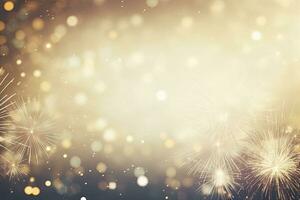 AI generated Gold Vintage Fireworks and bokeh on New Year's Eve and copy space. AI Generated photo