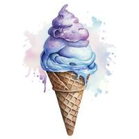 AI generated Watercolor ice cream in a waffle cone. AI Generated photo