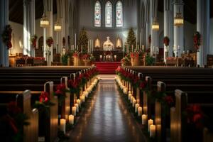 AI generated a church filled with christmas decorations and candles photo