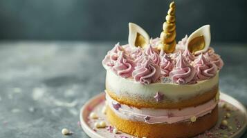 AI generated A Unicorn Cake with Pink Frosting and copy space photo